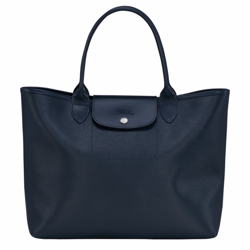 Navy Longchamp Le Pliage City L Women's Handbags
